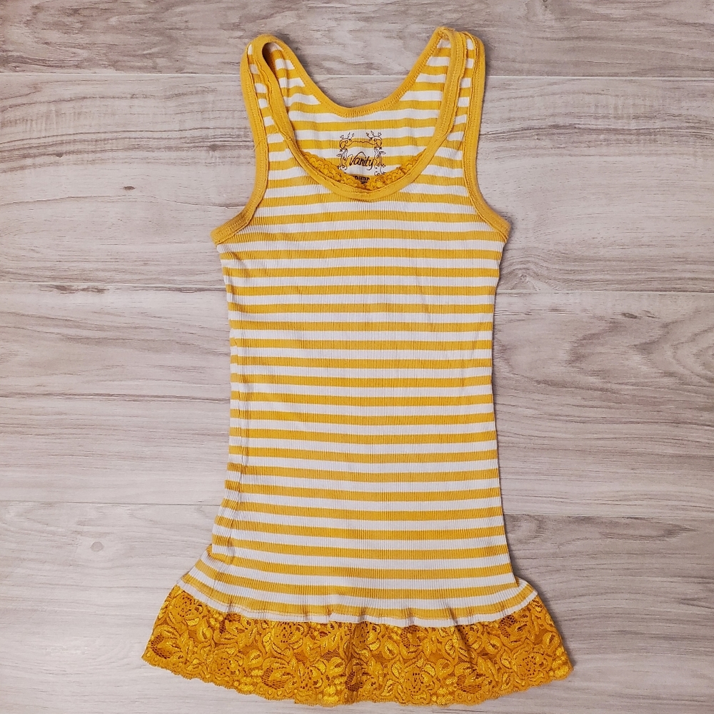 Vanity Ribbed Knit Tank Top with Lace trim women's size small